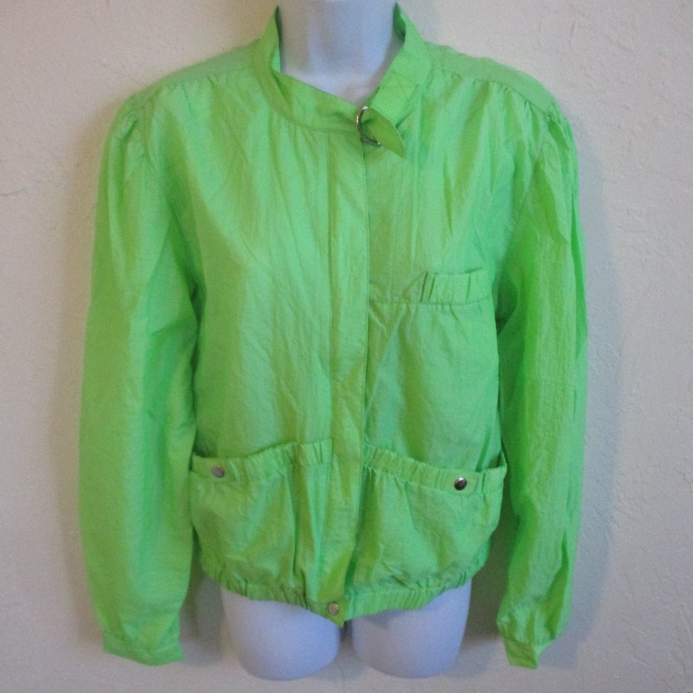 Vintage G Pellini Bright Green Windbreaker Size Medium Zip Frnt